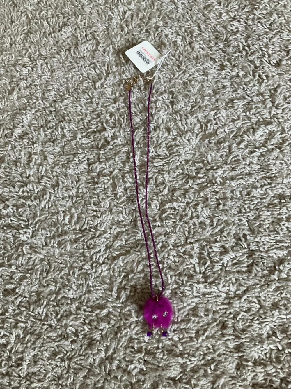 J.CREW CREWCUTS FUZZY MONSTER PENDANT NECKLACE. PURPLE.